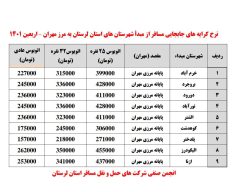نرخ کرایه اتوبوس از شهرستانهای استان لرستان